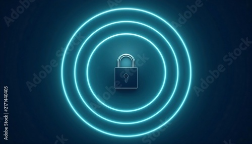 Bird's-Eye Digital Padlock Radiating Signal Security Concept Render