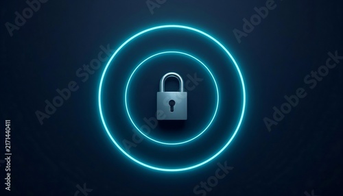 Bird's-Eye Digital Padlock Radiating Signal Security Concept Render
