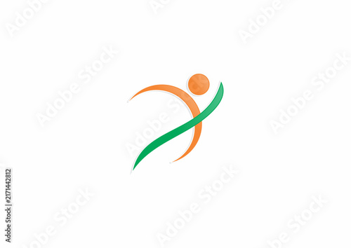Colorful abstract human figure vector graphic, dynamic jumping person icon for fitness and sport community
