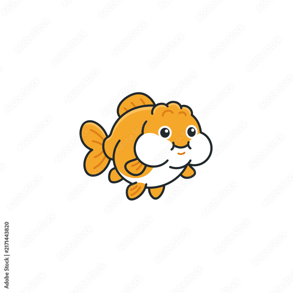 Fototapeta premium Minimalist vector illustration of cute chubby cartoon ranchu goldfish character