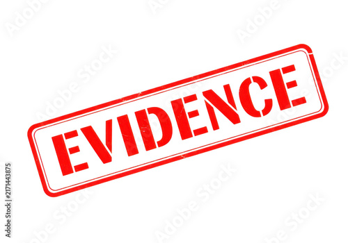 Red evidence stamp in grunge style, essential for legal proceedings and documentation of proof in official matters.