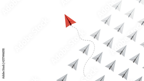 Group of paper planes in one direction and with one individual pointing in the different way. Business concept for innovative solution.Supports PNG files with transparent backgrounds.