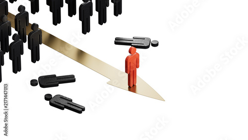 RED Wooden doll beating competition. Standing out from the crowd. Business strategy. Supports PNG files with transparent backgrounds.