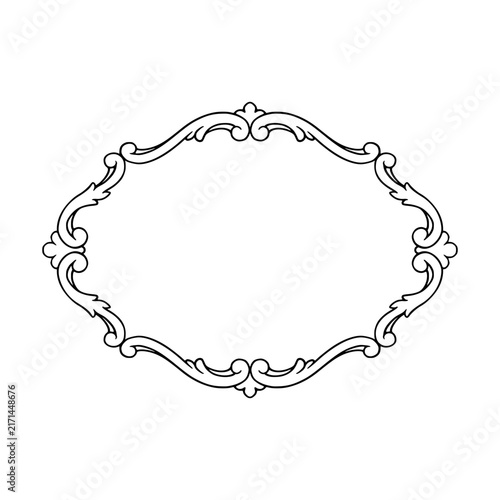 Vintage Oval Baroque Frame, Ornate Decorative Mirror Border Vector Illustration for Wedding and Portrait Design