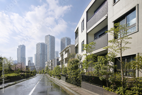 Generic high rise apartment in a Japanese urban neighborhood late afte
