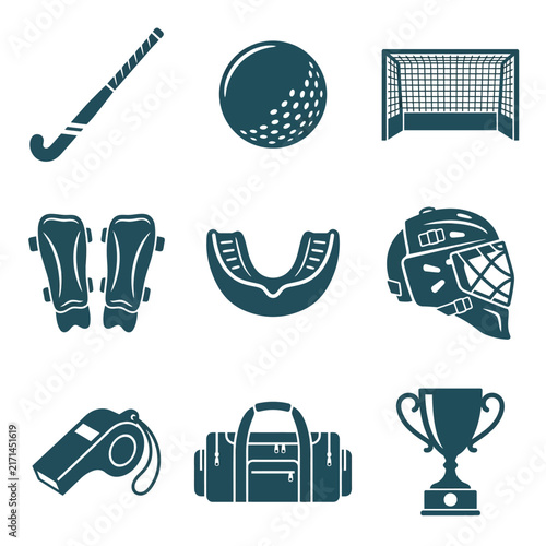Field hockey and ice hockey protective equipment icons.