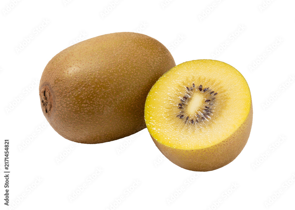 Obraz premium Golden kiwis on a white background