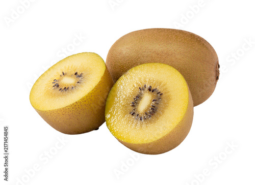Golden kiwis on a white background