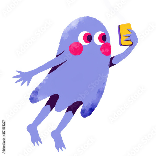 Blue ghost taking a selfie illustration
