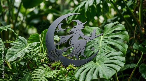 Metal Garden Lizard Sculpture Amidst Lush Green Ferns and Tropical Plants