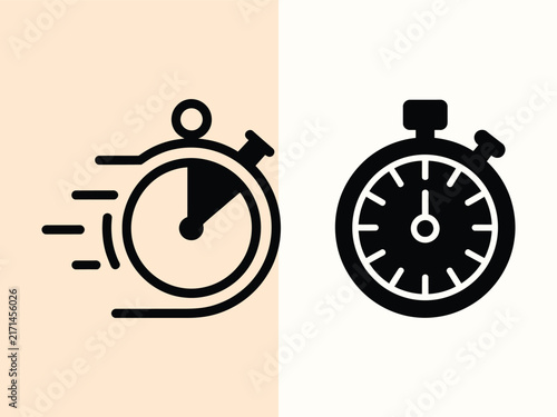 Fotografía Two flat black icons of stopwatches representing speed and timing measurement