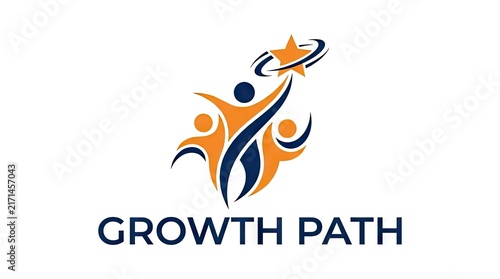 People figures reaching for a star growth logo.