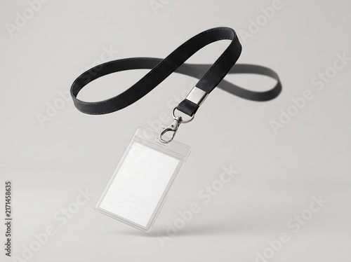 Sleek professional black lanyard with blank vertical plastic ID card holder for premium luxury corporate identity mockup