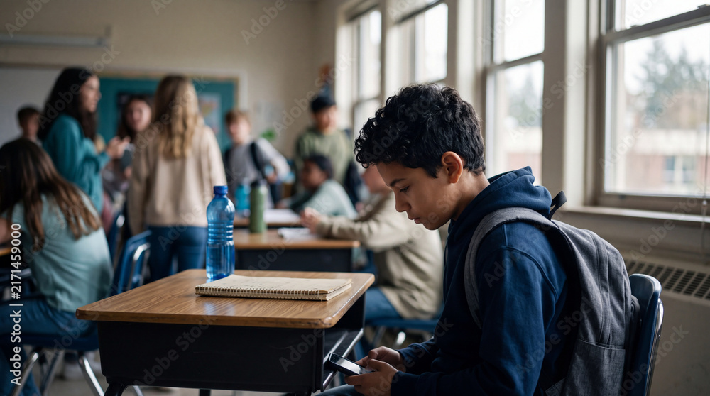 Fototapeta premium Student Checking Phone During Class
