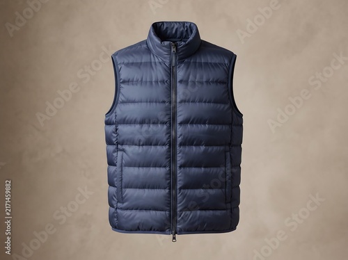 Navy blue quilted puffer vest for winter fashion, warm sleeveless jacket for layering and casual lifestyle apparel