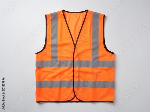 Bright orange high visibility safety vest mockup on light grey background