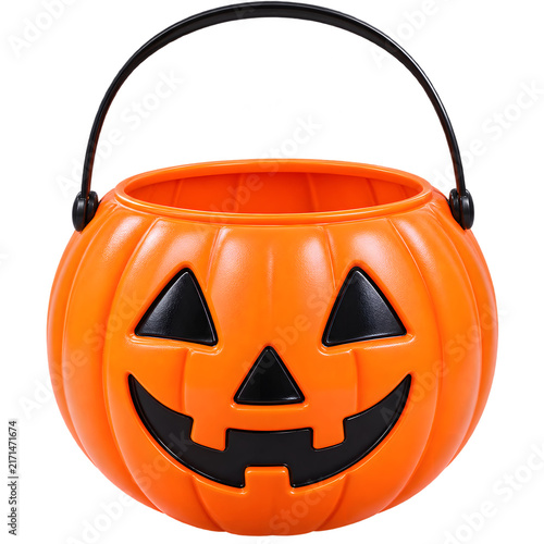 Orange pumpkin bucket with jack o lantern face for Halloween  