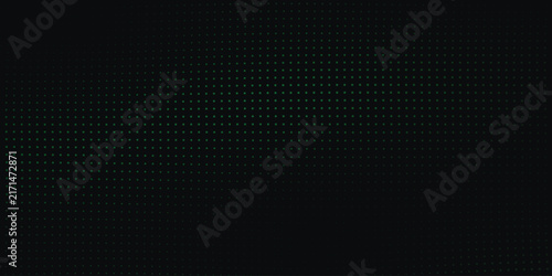 Minimalist black halftone pattern background, dark carbon fiber texture vector, subtle green dot grid gradient for technology