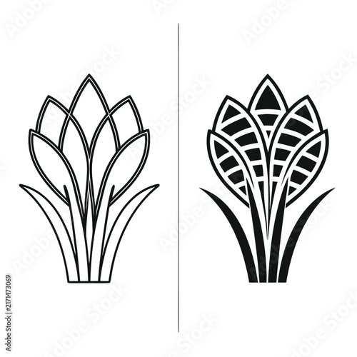 Minimalist black and white line of two tulips line tulip