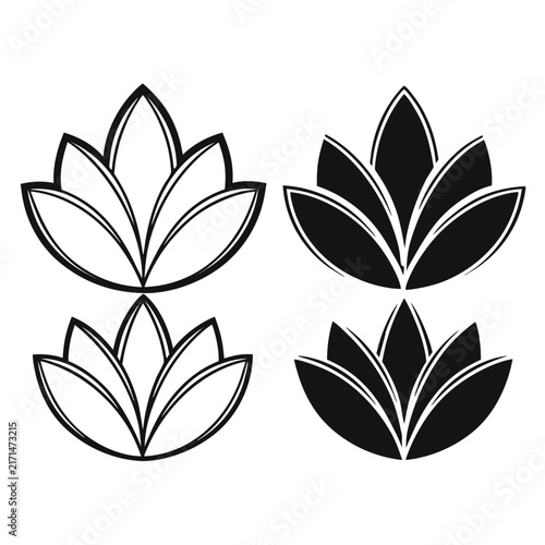 Minimalist black and white set of four stylized flowers