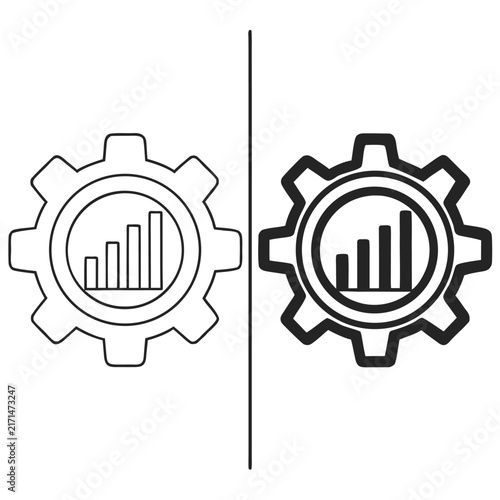 Minimalist black and white set showing two gears with bars