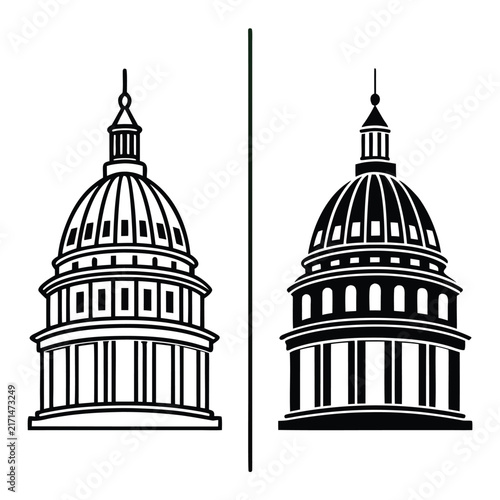 Minimalist black and white twin domed tower set twin towers