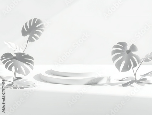 Minimalist tropical plant display with organic podium