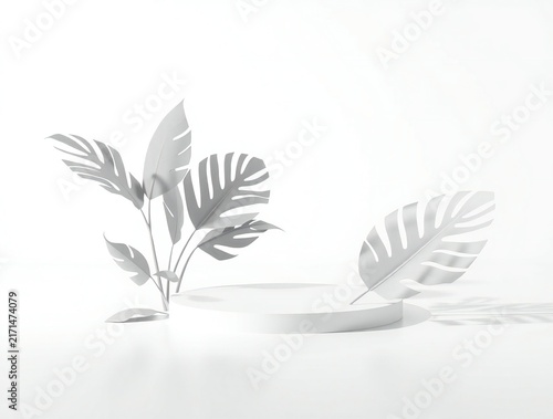 Minimalist white plant sculptures on a white surface