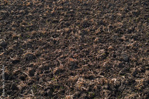 Cuadro en lienzo Farmland features freshly plowed soil