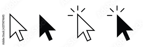 Foto Set of four computer mouse cursor icons in outline and solid black styles