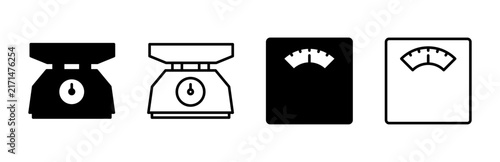 Scales icon set. Weight scale icon. Law scale icon. Justice