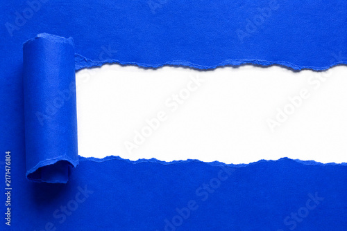 Blue Torn Paper Banner with Rolled Edge and Blank White Copy Space Vector