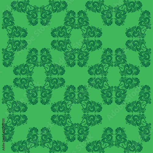 Green Repeating Pattern With Ornamental Dragon Motifs