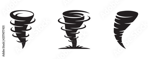 Tornado vector graphics collection showcasing strong natural storm wind vortex shapes for climate design.