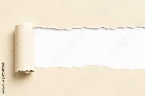 Light Brown Torn Paper Horizontal Banner with Rolled Left Edge