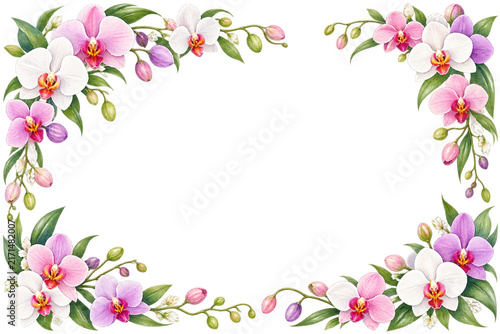 watercolor orchid floral frame.