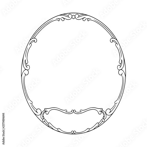 Ornate Oval Scroll Frame, Vintage Decorative Vector Mirror Border for Portrait and Wedding Design