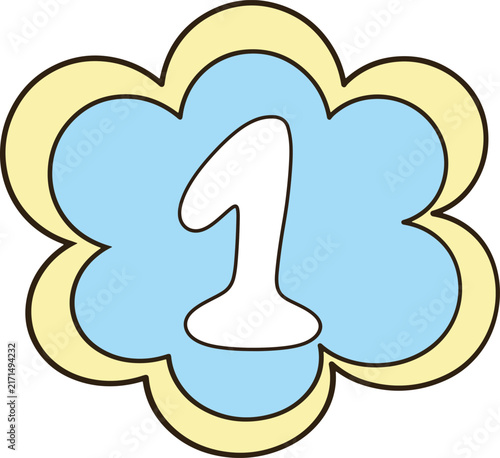 Cute Pastel Blue Flower Number 1 Clipart Minimalist Cartoon Graphic for Sticker Decor