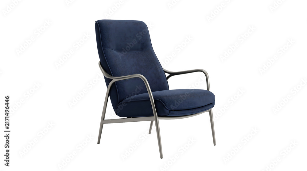 Obraz premium Modern navy blue velvet armchair as transparent object
