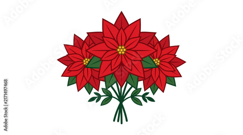 Christmas Botanical Bouquet with Red Poinsettia, Green Holly, Mistletoe, and Pine Branch Elements