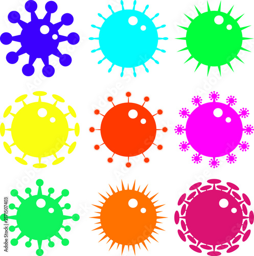 Colorful Virus and Microorganism Icons Collection on White Background
