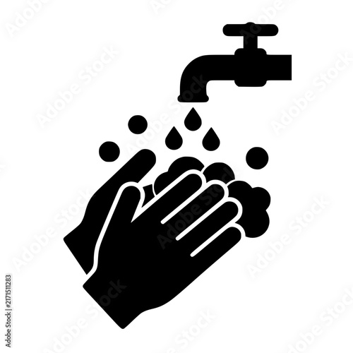 Wash hands icon flat outline in black