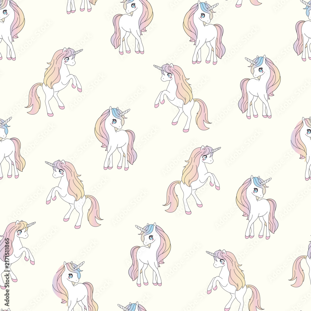 Obraz premium seamless pattern with white unicorn horse on yellow background 