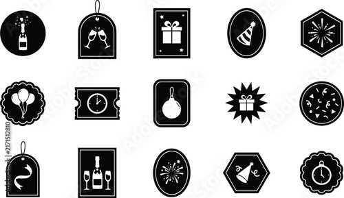 Set of black and white celebration party and holiday symbols