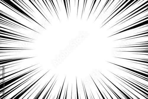 Black and white comic book style radial speed lines on white background