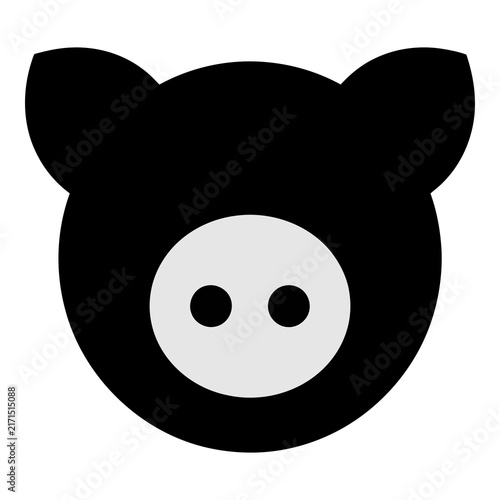 Black Pig Head Icon With White Snout And Ears
