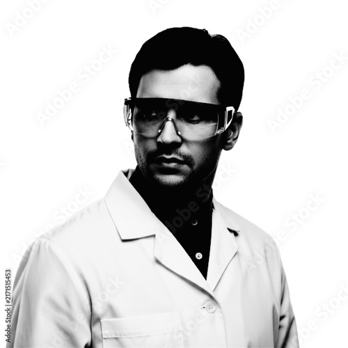 Smiling man wearing sunglasses and white lab coat illustration