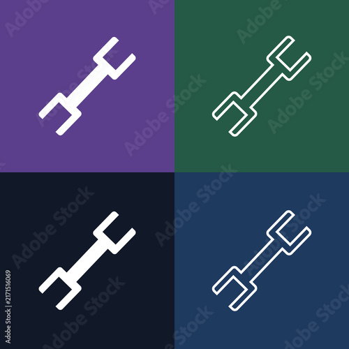 Abstract mechanical link tool symbols in four colored grid squares with connector