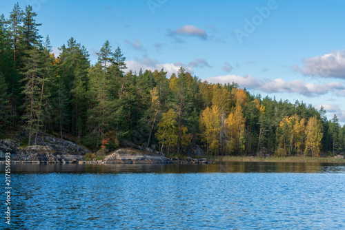 Ladoga Skerries National Park near the village of Lumivaara on a sunny autumn day, Republic of Karelia, Russia