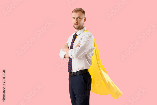 Fotografie Business hero and leadership concept, confident businessman with superhero cape